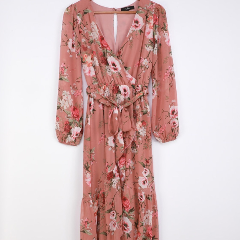 Lulus Flourishing Thoughts Blush Pink Floral Print Ruffled Maxi Dress - Size M